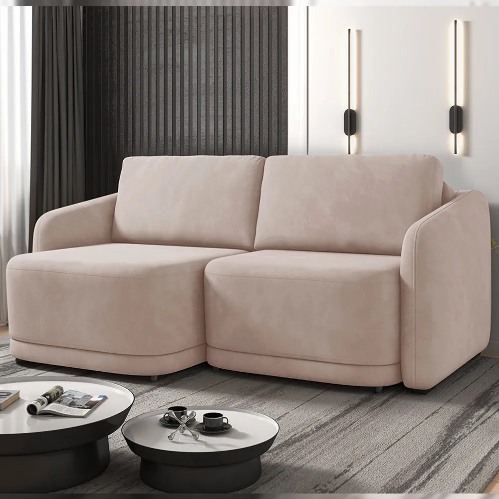 Sofá Cama Modulado Retrátil e Reclinável Decorativo Varsóvia 196cm Veludo Rosê G33 - Gran Belo