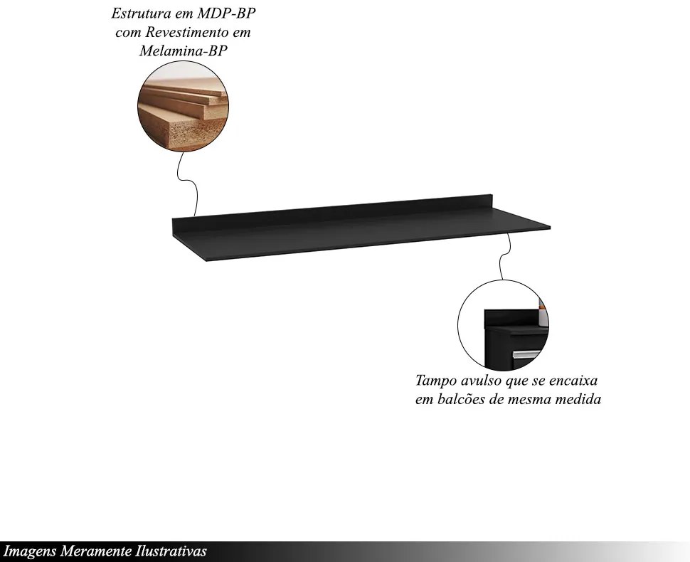 Tampo para Balcão de Cozinha com Rodapé Torfi 100cm MDP/BP Preto G96 - Gran Belo