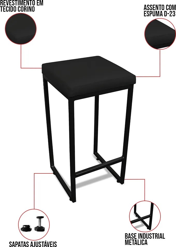Banqueta Alta para Cozinha Industrial Nick Preto e Sintético D03 - D'Rossi - Preto