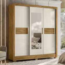 Guarda Roupa Casal 202cm Com Espelho Arden Freijó/Off Z17    - Mpozena