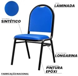 Kit 3 Cadeiras Hoteleiras Auditório Empilhável Sintético Z33 Azul - Mp