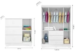 Jogo de Quarto Infantil Guarda Roupa e Cômoda Amora Z39 Branco - Mpoze