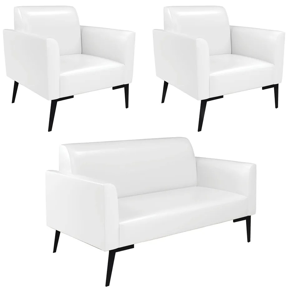 Sofá Namoradeira com 2 Poltronas Pés Villach Marisa Corano D03 - DRossi - Branco