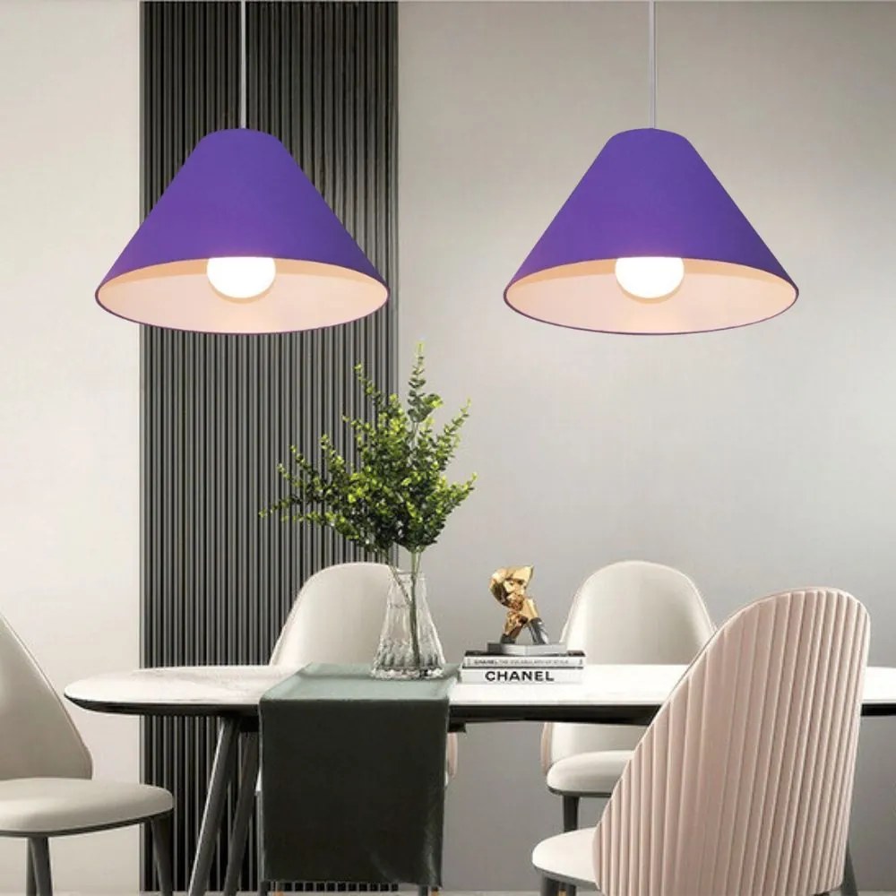 Lustre Pendente Cone Md-4078 Cúpula em Tecido 25/40x15cm Roxo - Bivolt