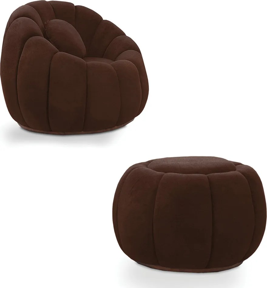 Poltrona e Puff Decorativo Orgânico Fixo Cloud Bouclê E03 - D'Rossi - Marrom