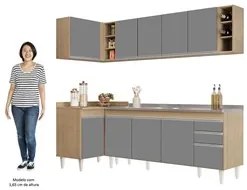 Armário de Cozinha Modulado de Canto Direito 5 Peças CP45 com Pia Inox