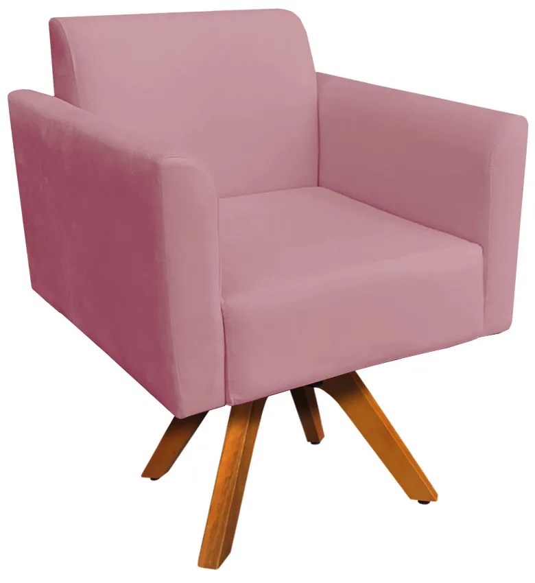 Poltrona Giratória Marisa Suede Base Madeira MM30 D03 - D'Rossi - Rose