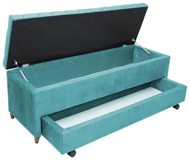 Calçadeira Baú com Sapateira Casal 140cm Paris Capitonê Suede Turquesa - Sheep Estofados - Água