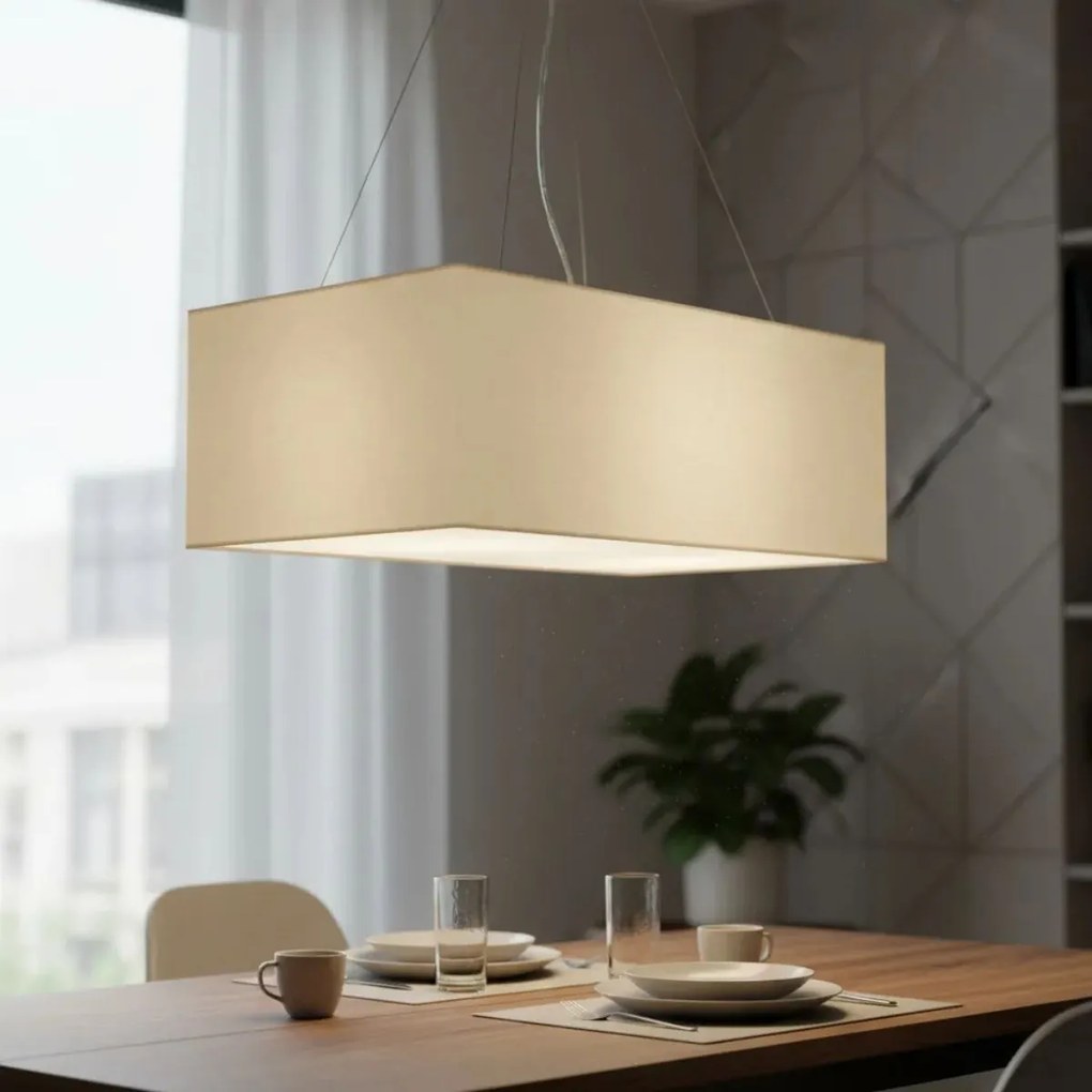 Lustre Pendente Retangular Md-4372 Cúpula em Tecido 60x40cm Bege