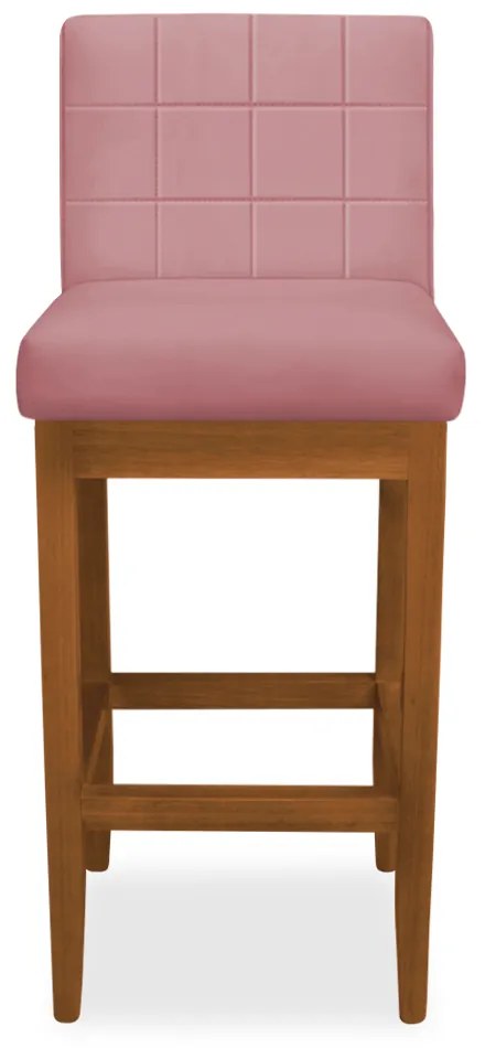 Banqueta Alta Sueli Base Madeira Maciça Estofada Suede Rose