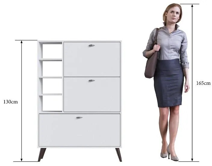 Sapateira Estante Retrô com 3 Portas e 4 Prateleiras 18 pares Branco