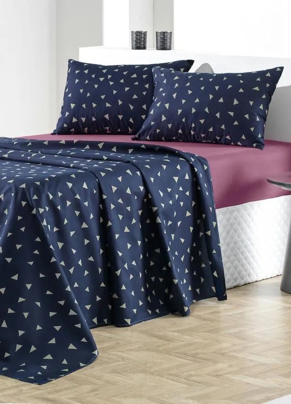 Jogo de Cama 150 Fios Azul Queen 4 Peças