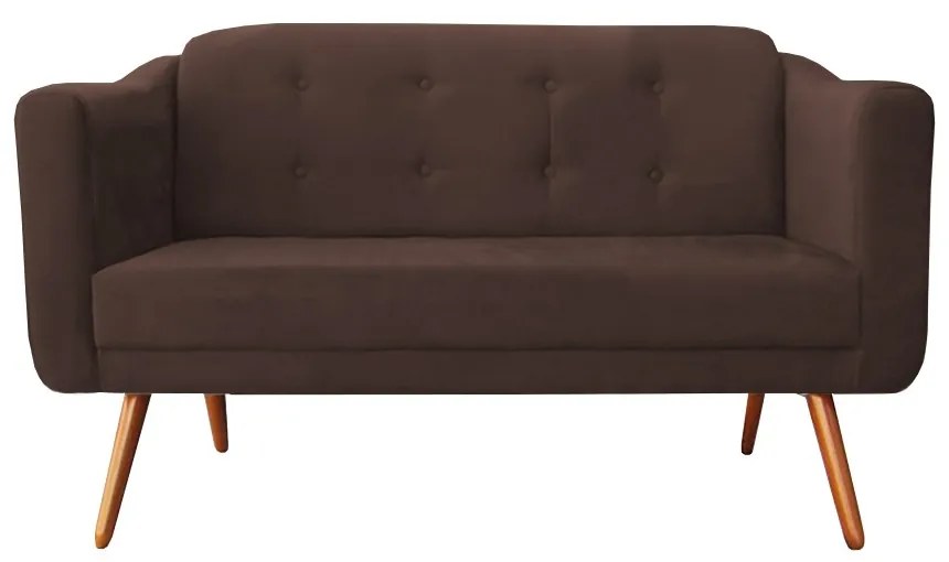 Kit Sofá Namoradeira + Poltrona Bruna Suede Marrom Pé Palito