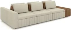 Sofá Ilha e Puff Sala Living 335cm Siesta M22 Linho Areia/Marrom - Mpo