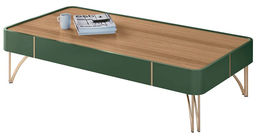 Mesa de Centro Decorativa Rennes MDP/MDF Pés de Aço Verde Pistache/Freijó G26 - Gran Belo