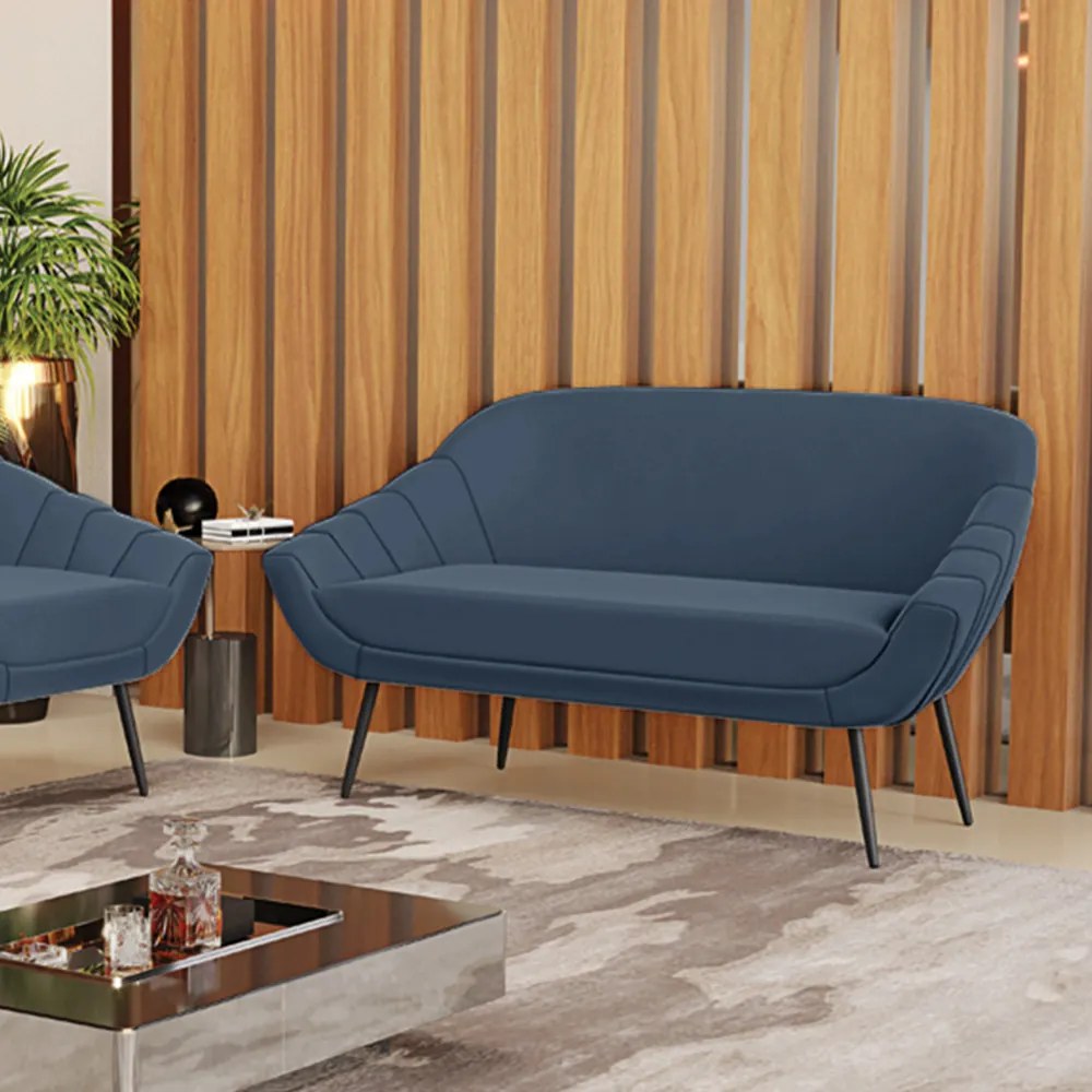 Namoradeira 02 Lugares Giovana Suede Azul Marinho Pés Palito de Ferro - D'Rossi