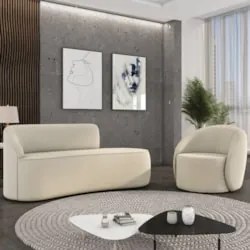 Sofá 3 Lugares 180cm Wendi e Poltrona Steve Veludo Bege I01 - Mpozena