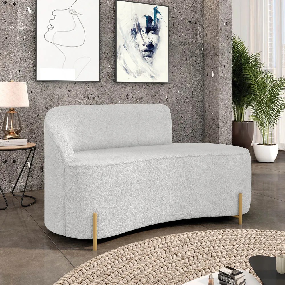 Sofá 2 Lugares Orgânico 140cm Pé Aço Lateral Dourado Morgan Bouclê D03 - D'Rossi  - Cinza