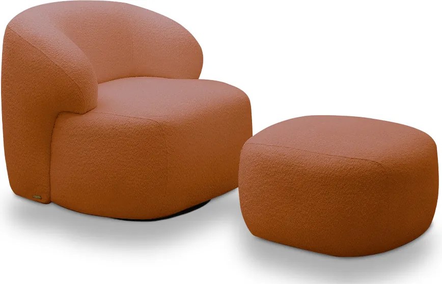 Conjunto Poltrona Base Giratória e Puff Decorativo Charlote Sala de Estar Bouclê Terracota G88 - Gran Belo