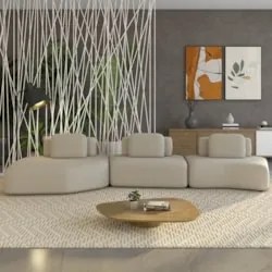 Sofá Ilha Com Chaise 449cm Living Moby Veludo Bege Z08 - Mpozenato