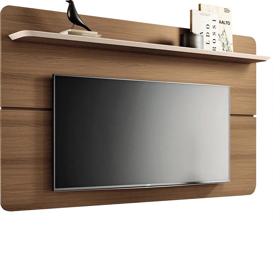 Painel Suspenso Decorativo Curv 1.8 TV até 70 Polegadas Sala Estar Castanho/OffWhite G26 - Hb Móveis