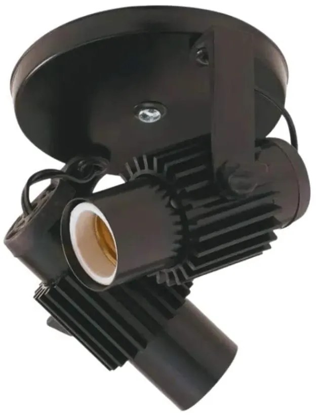 Spot B2 Simples Aletado Para 2x E27 Led Bulbo Preto C/ Preto - Bivolt