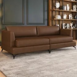 Sofá 3 Lugares Living 250cm Pé Ferro Soren Couro Caramelo Z55 - Mpozen