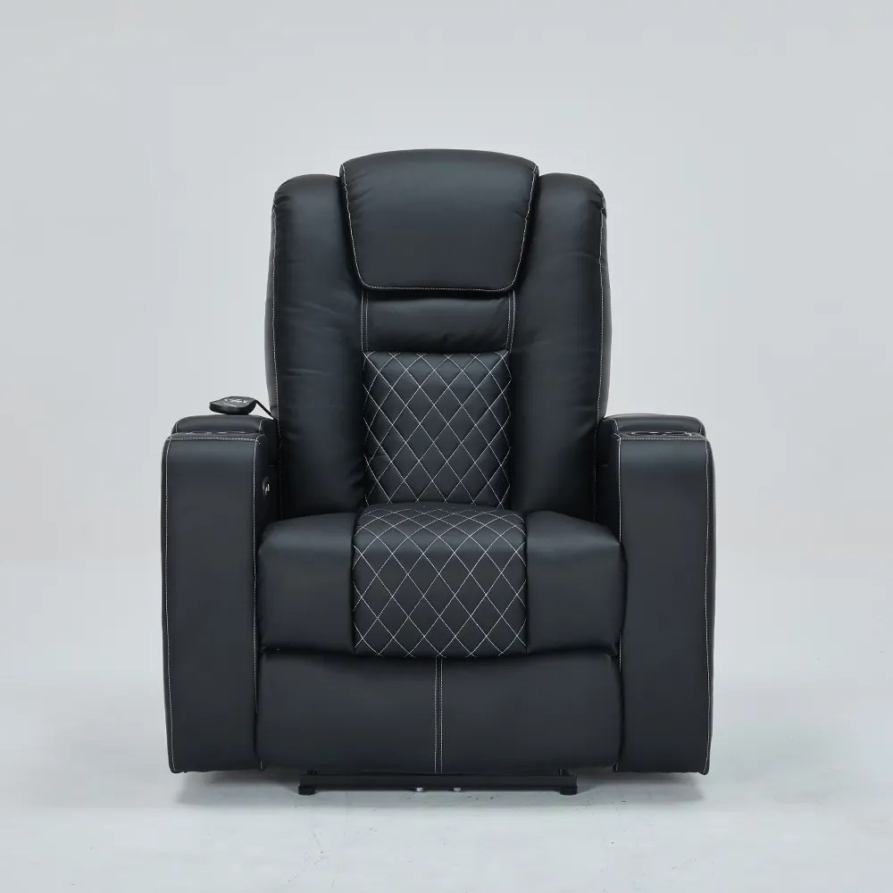 Poltrona do Papai Elétrica Reclinável Chicago com Aquecimento Massagem e Porta Copos Entrada USB/USB-C PU G94 - Gran Belo - Preto