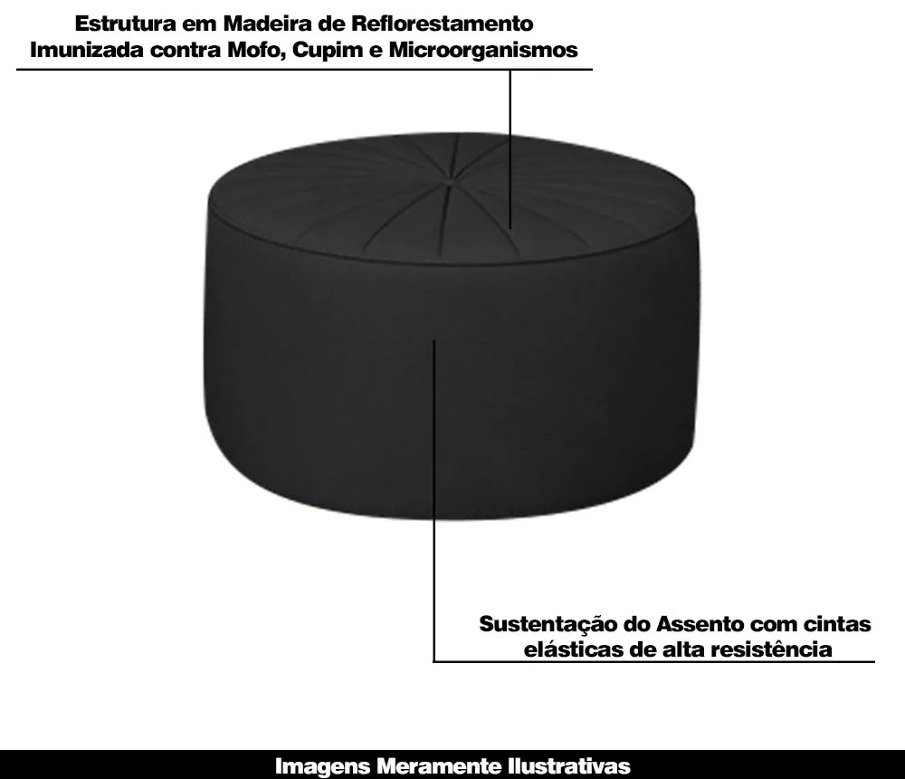 Kit 2 Puffs Decorativos Sala De Estar Round PU Preto G45 - Gran Belo