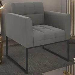 Poltrona Decorativa Base Industrial Preto Ana Suede Grafite - Ibiza