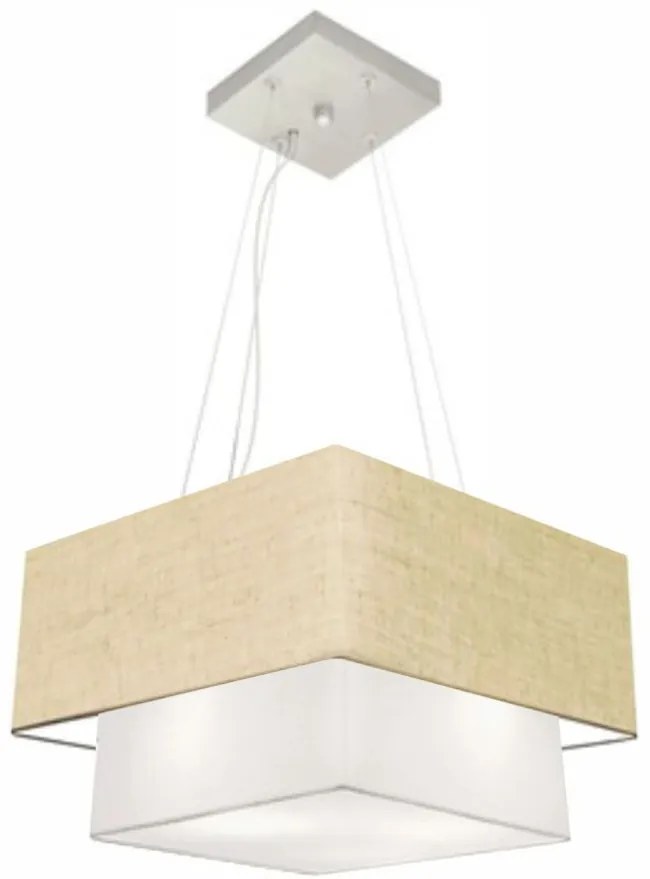 Lustre Pendente Duplo Quadrado Vivare Md-4157 Cúpula em Tecido 40x35cm Rustico Bege / Branco - Bivolt