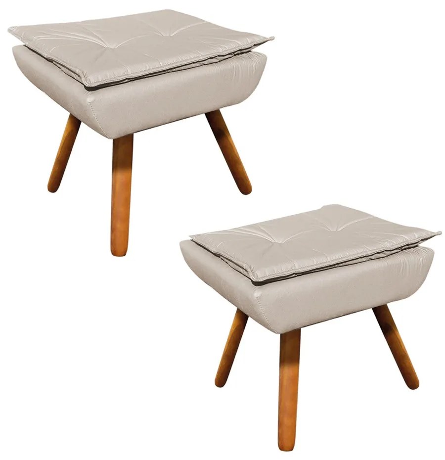 Puff Banqueta Decorativo Pé Palito Kit 2 Opala Corino - Bege