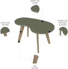 Mesa de Centro Orgânica 90cm Para Sala Cassia Menta A09 - Mpozenat