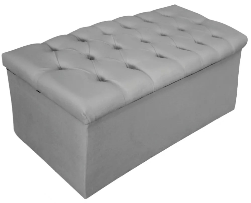 Recamier Baú Estofada Mel 90 cm Solteiro Com Capitonê  Suede Cinza - ADJ Decor