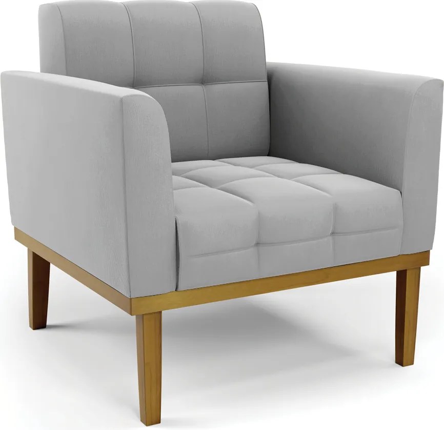 Poltrona Decorativa Karen Pés Fixo em Madeira Castanho Suede Cinza G19 - Gran Belo