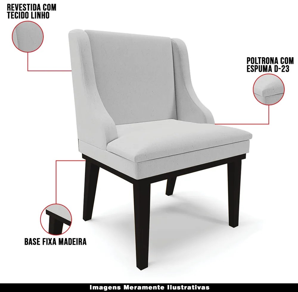 Kit 3 Cadeiras Decorativas Sala de Jantar Base Fixa de Madeira Firenze Linho Cinza/Preto G19 - Gran Belo