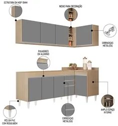 Armário de Cozinha Modulado de Canto Esquerdo 4 Peças CP49 Balcão sem