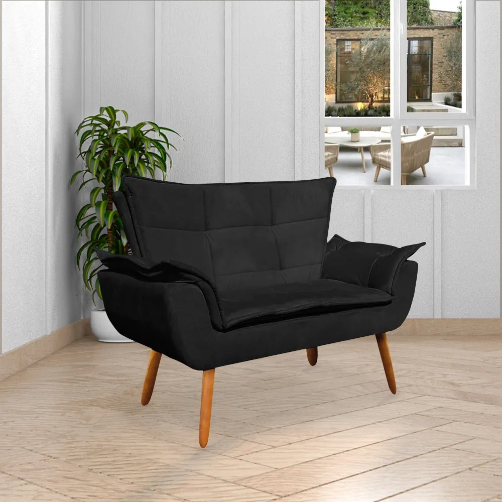 Poltrona Namoradeira Pés Palito Charger Suede Preto G19 - Gran Belo