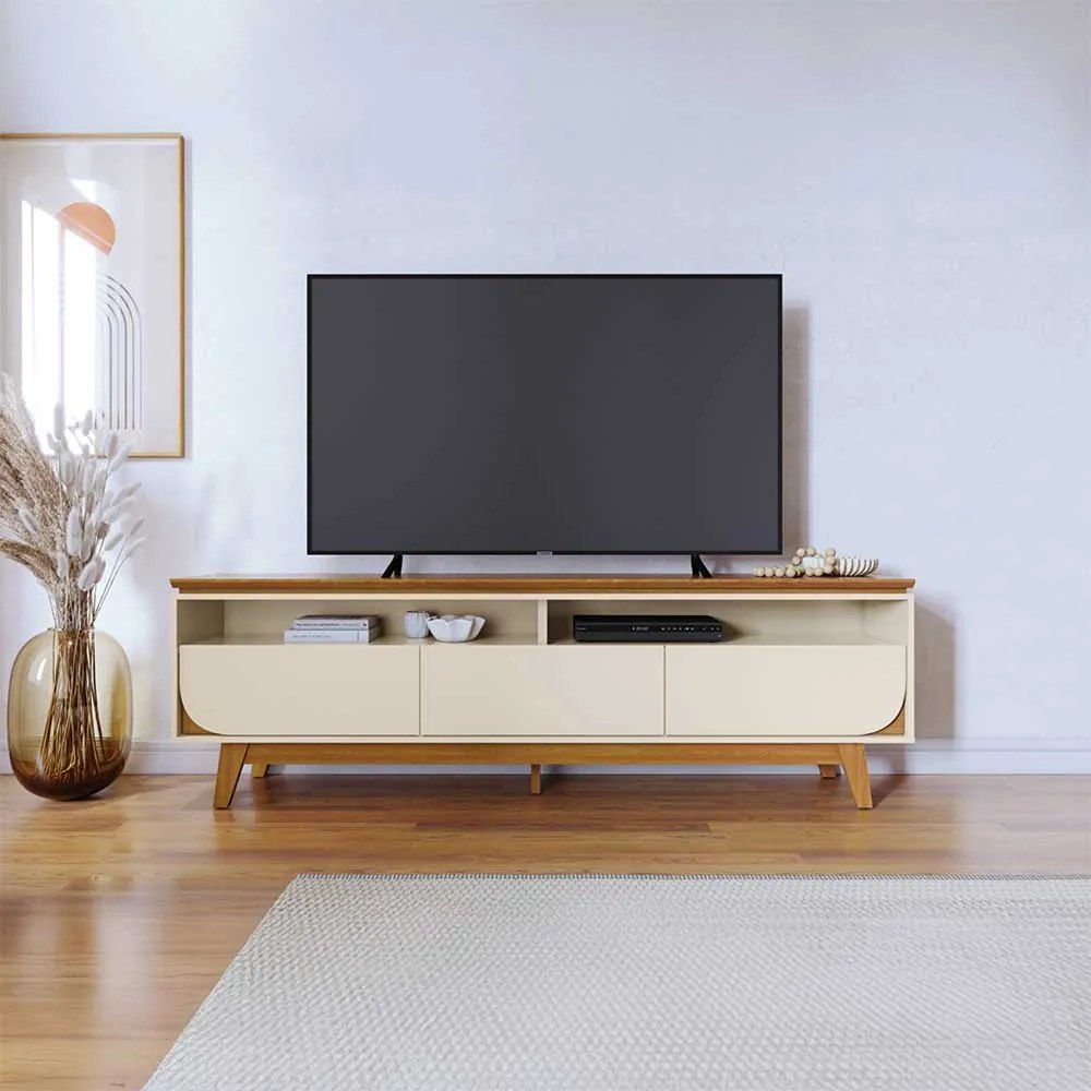 Bancada Decorativa Saiko MDP Pintura UV 3 Gavetas Corrediças Telescópicas até 75 Cinamomo/OffWhite G97 - Gran Belo