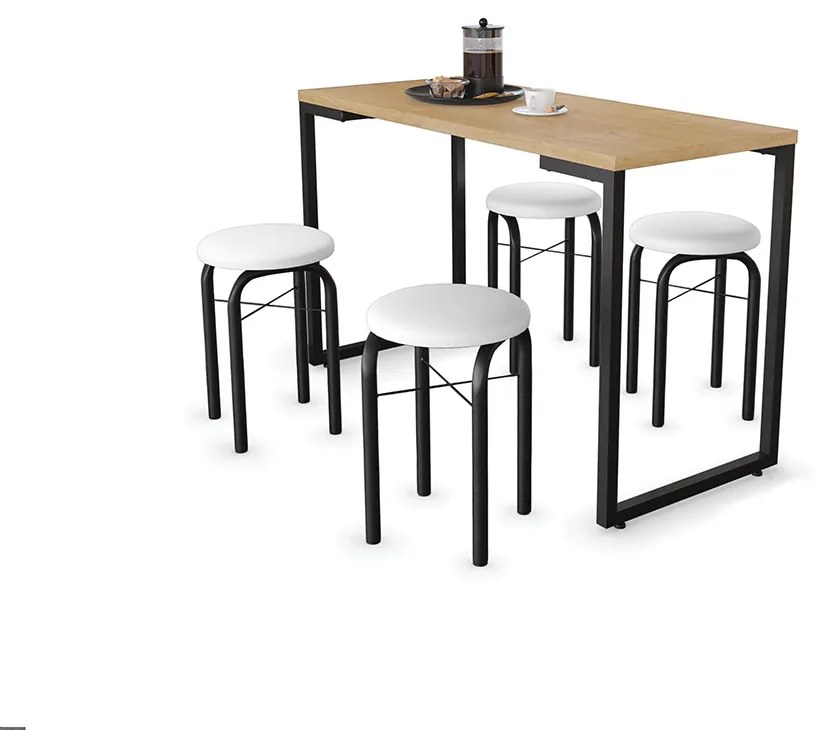 Mesa de Cozinha Industrial Porto Natural 120 cm com 04 Banquetas Manu Corino Branco - D'Rossi