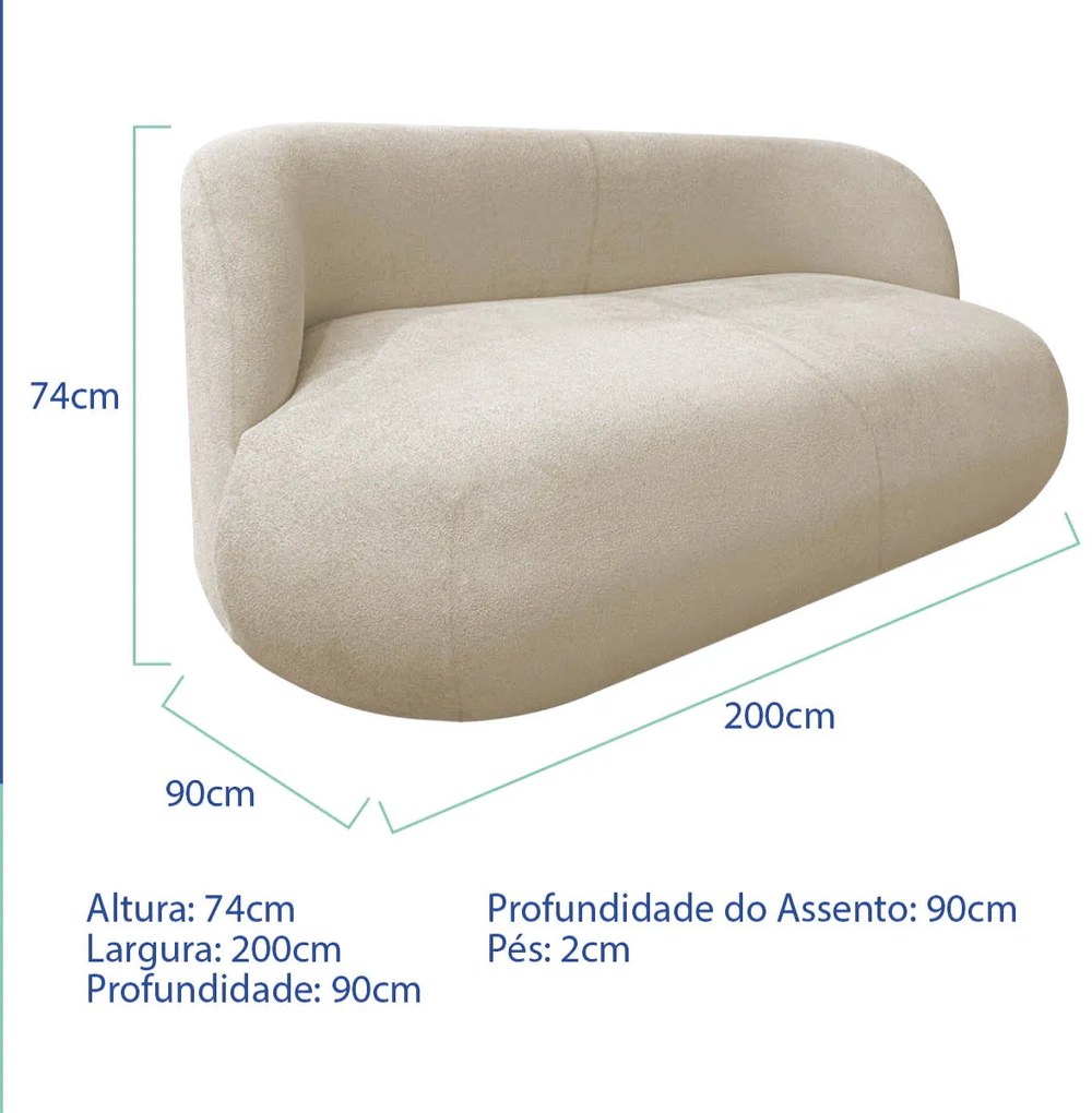 Sofá Nimbus 200cm Orgânico Luxo Sala Recepção 3 Lugares Bouclé
