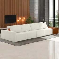 Sofá Ilha Modular Living com Puff 392cm Georgia Z08 Boucle Bege/Carame