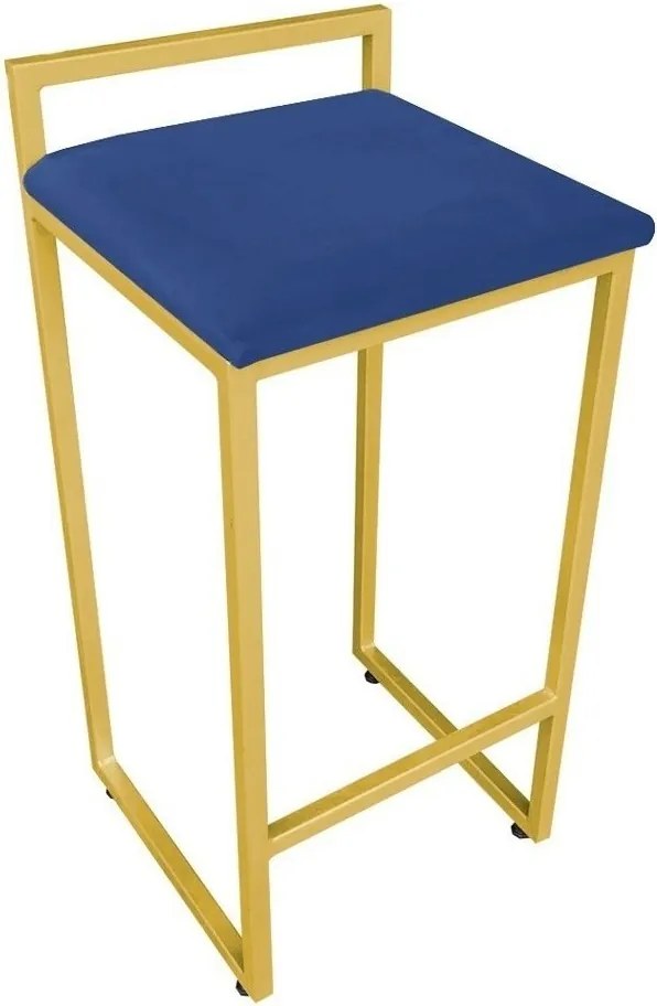 Conjunto 02 Banquetas Pietra Suede Base Dourado D03 - D'Rossi - Azul royal