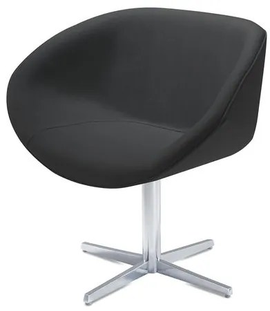Poltrona Smile Assento Estofado em Courino Preto Base Fixa em Aluminio - 55842 Sun House
