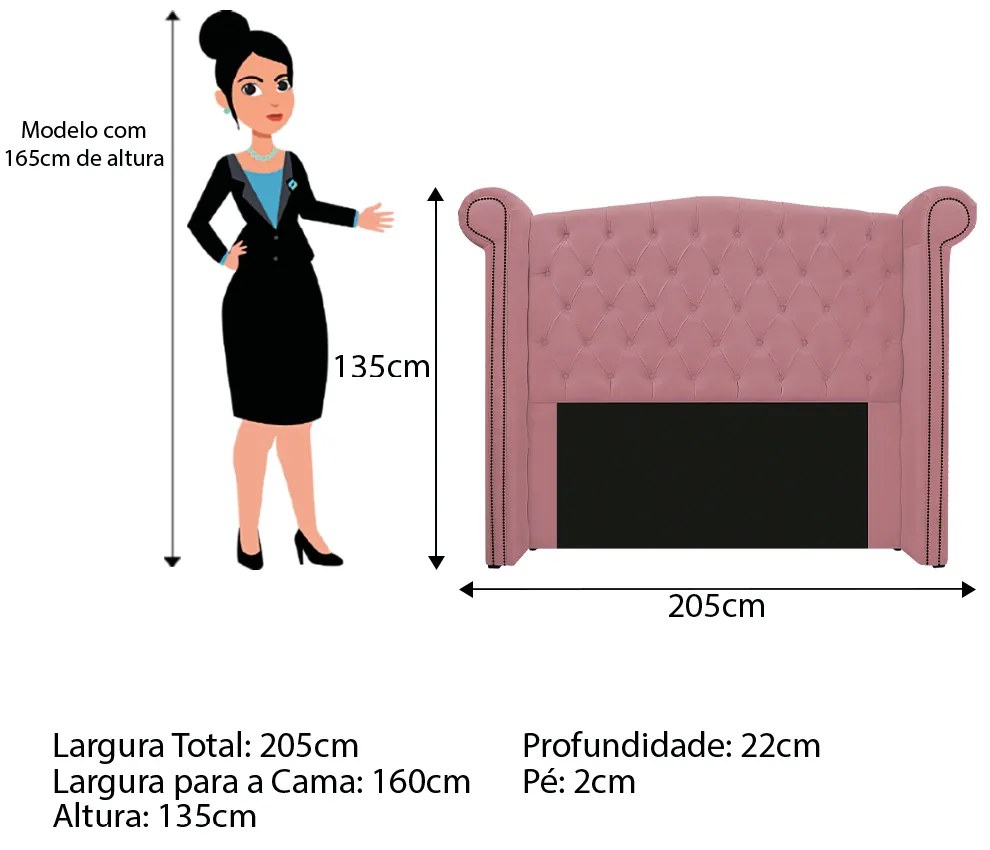 Kit Cabeceira e Calçadeira Veneza 160 cm Queen Size Suede Rosa Bebê - ADJ Decor