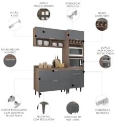 Armário de Cozinha Com Tampo CP02 160cm Pérola Freijó/Grafite Z34 - Mp