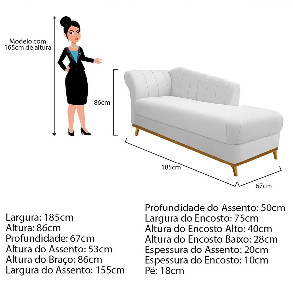 Recamier Vanessa 185cm Lado Esquerdo Corano Branco - ADJ Decor