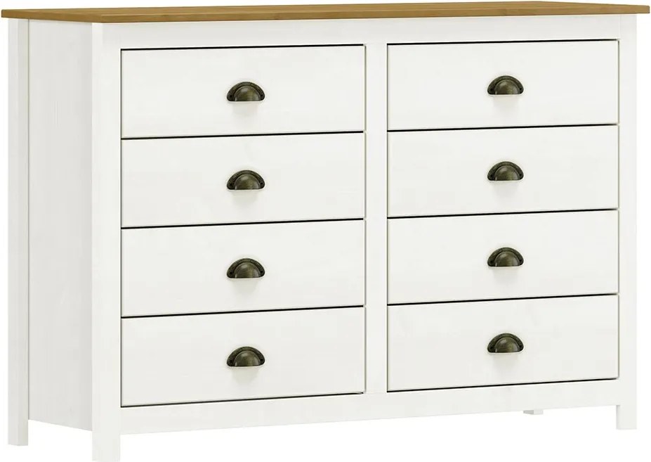 Cômoda Decorativa 8 Gavetas Madeira Maciça Osiris Branco/Freijó - G74 - Gran Belo