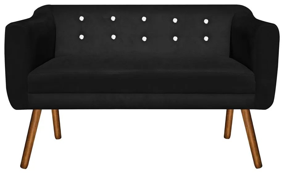 Kit 01 Namoradeira 02 Lugares e 02 Poltronas Giratória Julia Suede com Strass Base Madeira MM30 D'Rossi - Preto