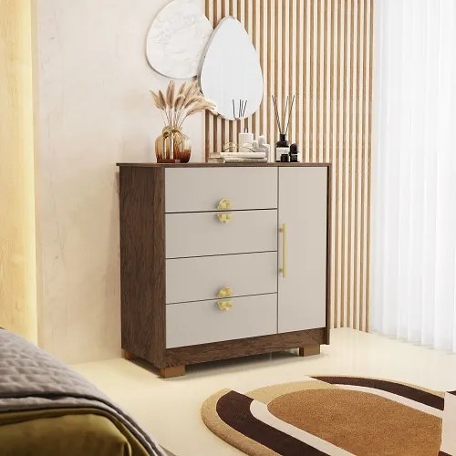 Comoda Sapateira Com Espelho Ilha Bela Imbuia/Fendi - Vila Rica Móveis
